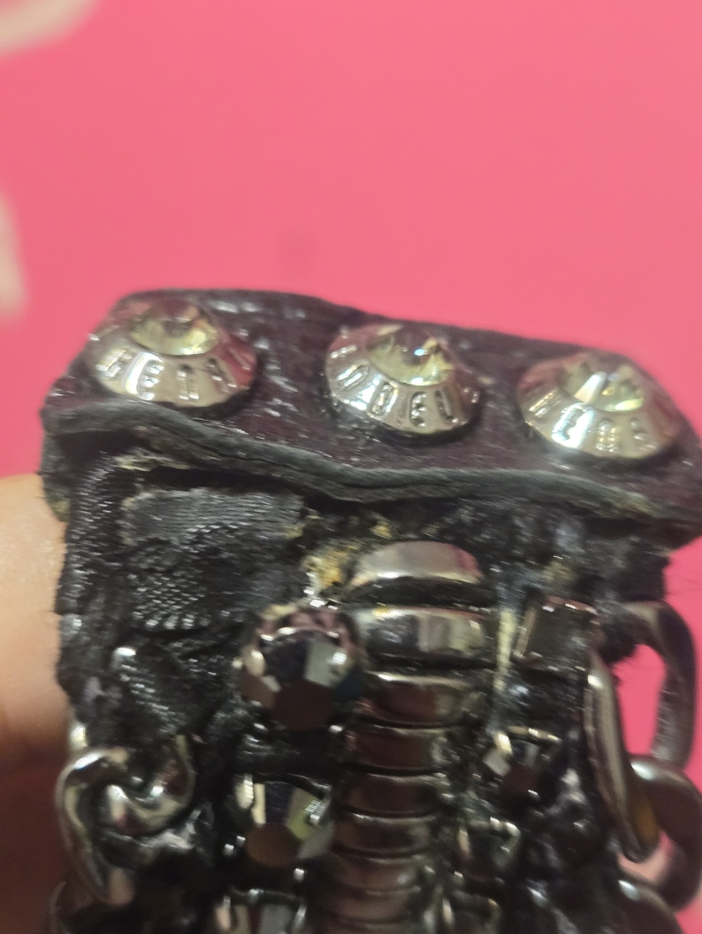 Vintage Henri Bendel Black Chain-Link & Crystals Wrap Leather Bracelet GUC - Picture 12 of 13